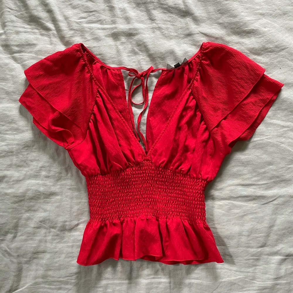 NWT 4SIENNA Flutter Sleeve Smocked Waist Top